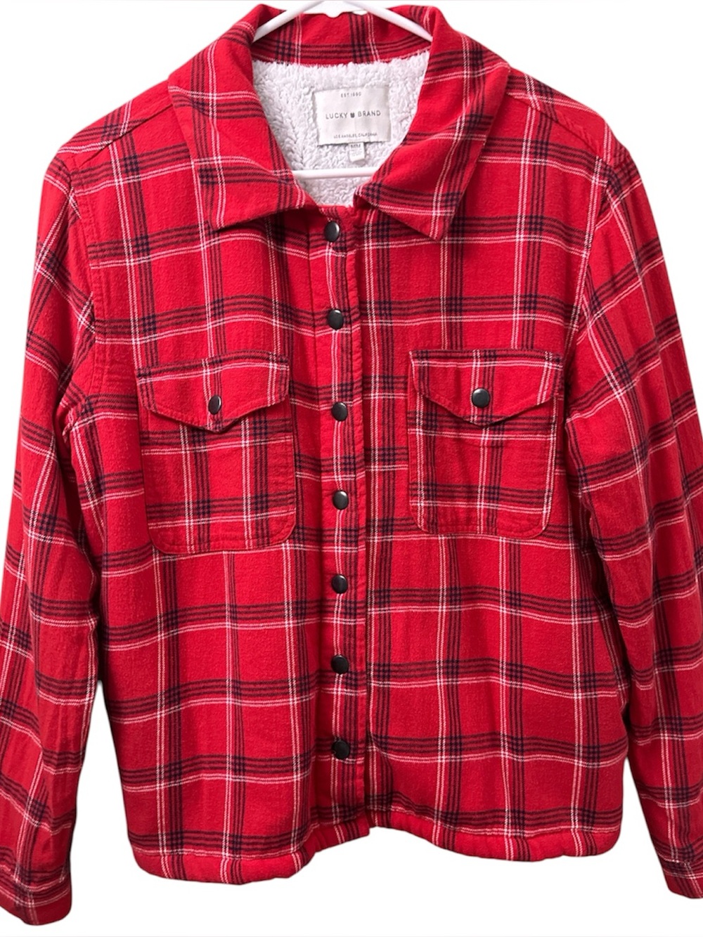 Lucky Brand Red Plaid Teddy-Lined Shirt Jacket Size M